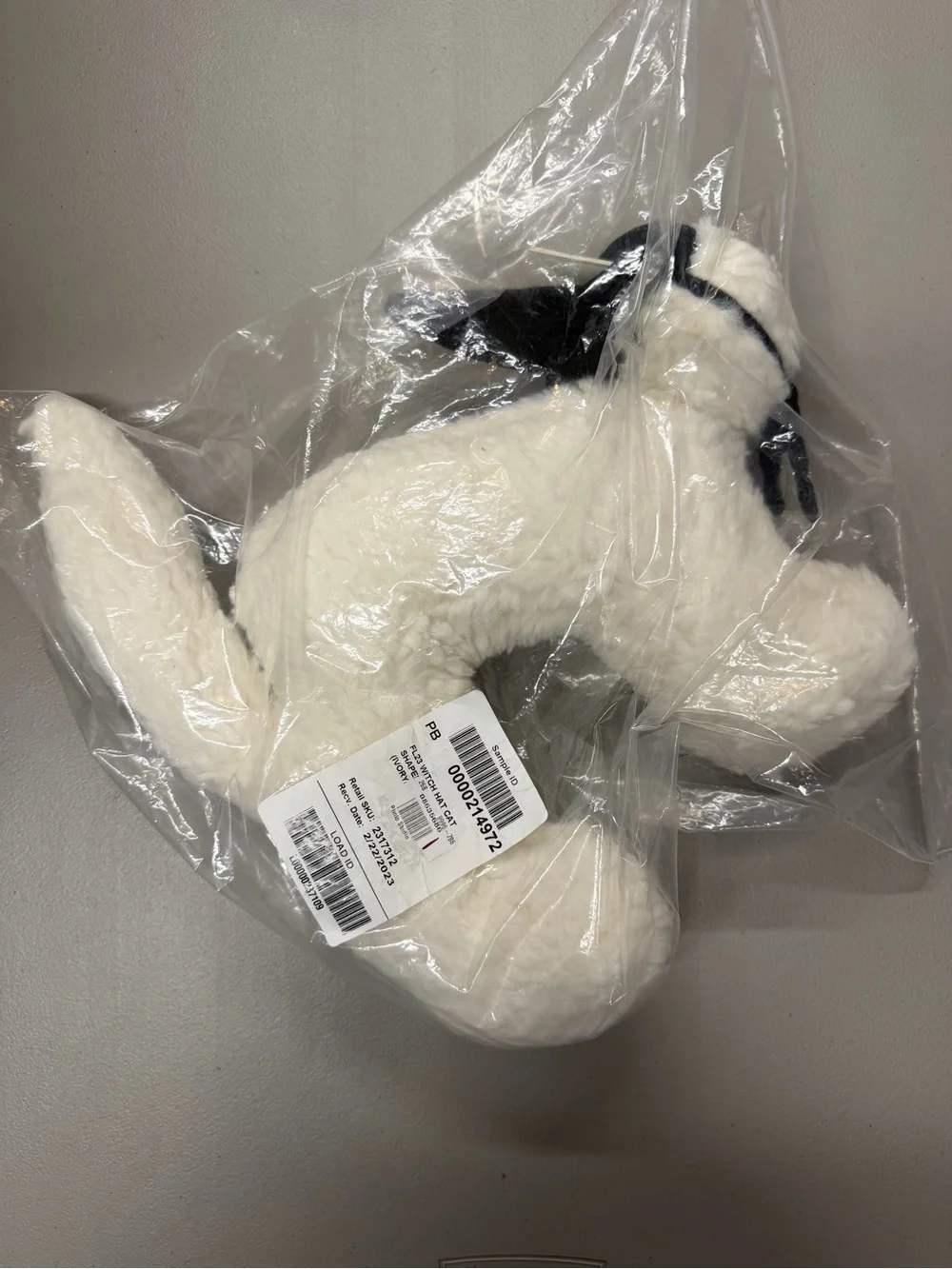 Pottery Barn Witch Hat Cat Shaped Pillow Halloween Decor White Kitty Black Hat